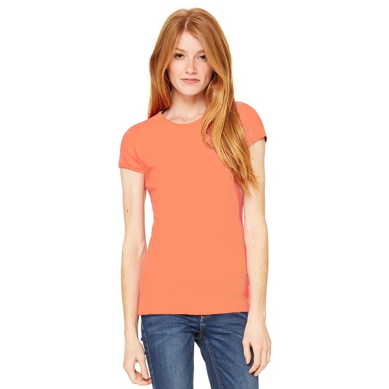 Basic t-shirt koraal oranje met ronde hals voor dames kopen