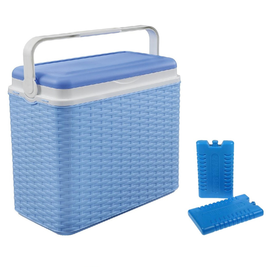 Koelbox blauw rotan 24 liter 40 x 24 x 38 cm incl. 2 koelelementen