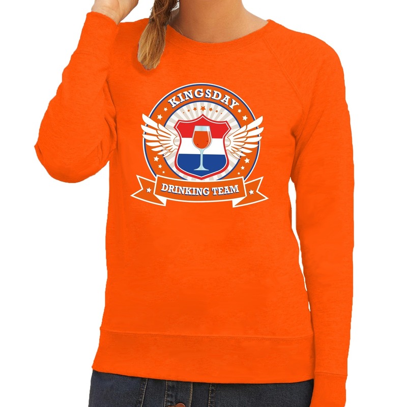 Oranje Kingsday drinking team sweater dames kopen