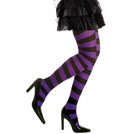 Striped tights neon purple and black