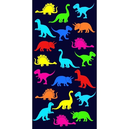 Strandlaken/badlaken dinosaurus print Dino blauw 70 x 140 cm