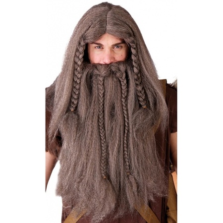 Vikingen verkleedpruik met baard bruin