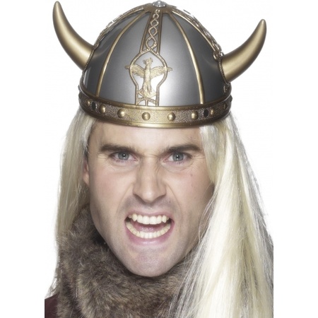 Silver Viking helmet with golden horns
